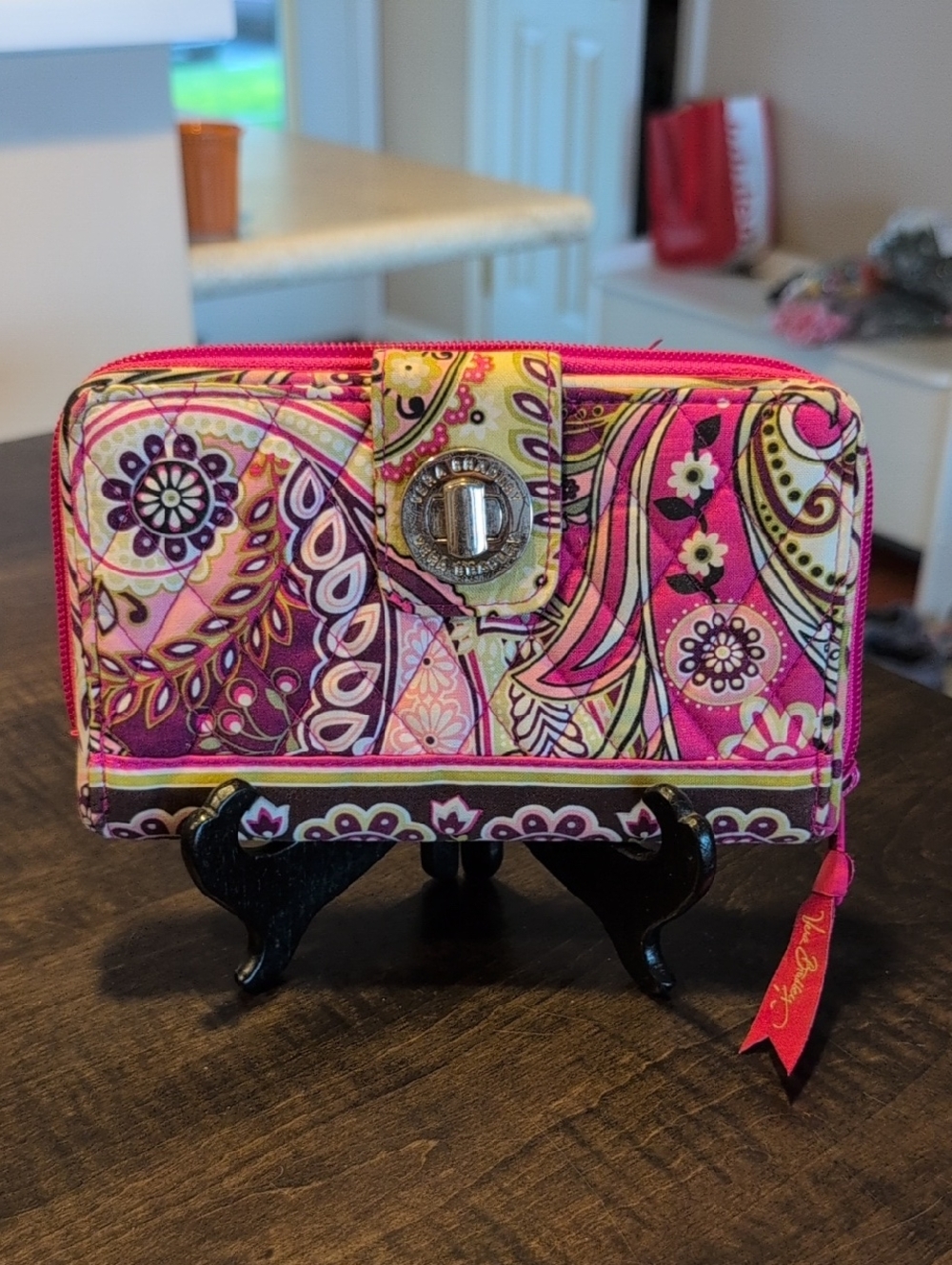 Vera Bradley Quilted Floral Zip and Turnlock Wallet in Pink and Purple